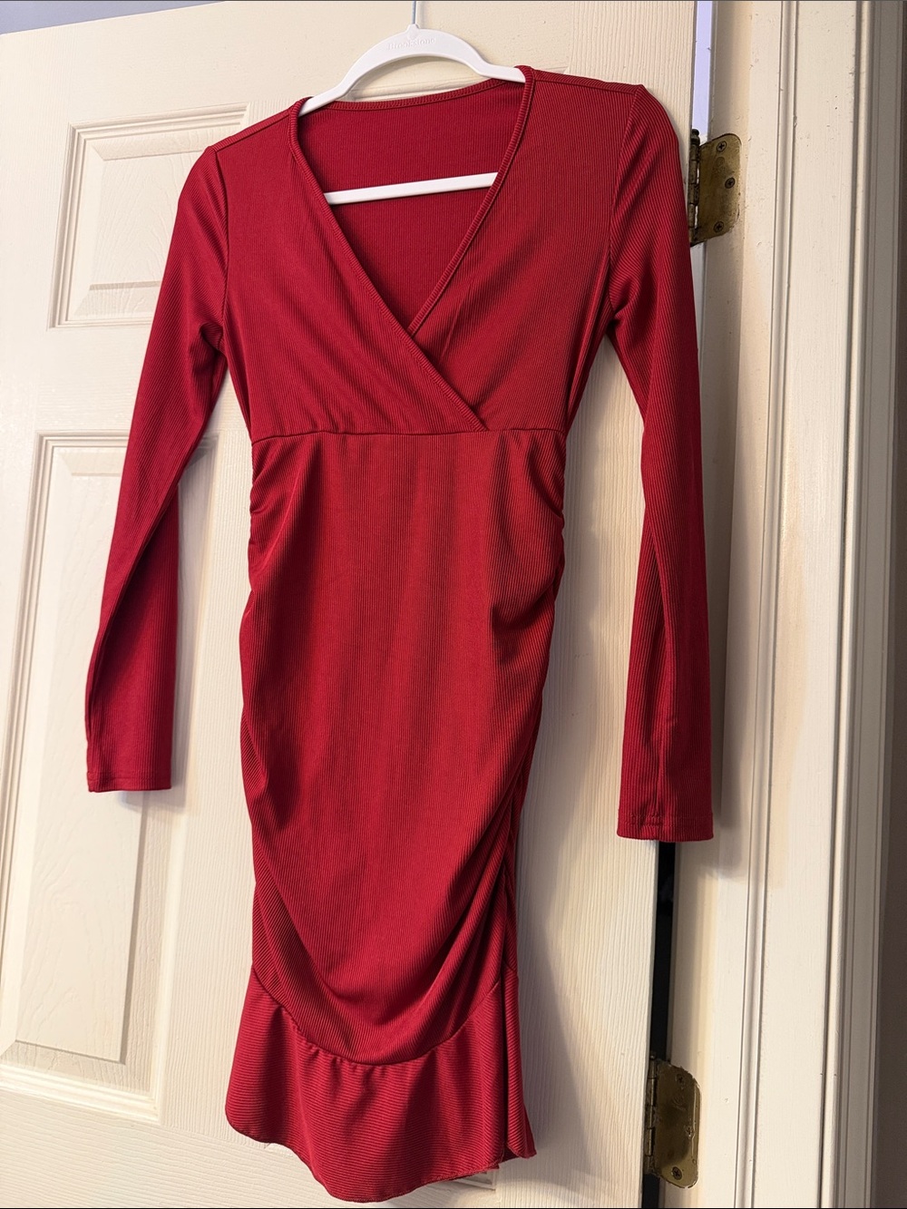 Women’s SHEIN Red Long-Sleeve Ruched Dress
